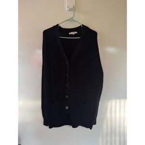 Loft Womens XL Black Cotton Shaker Knit Button Front Cardigan Sweater Pockets